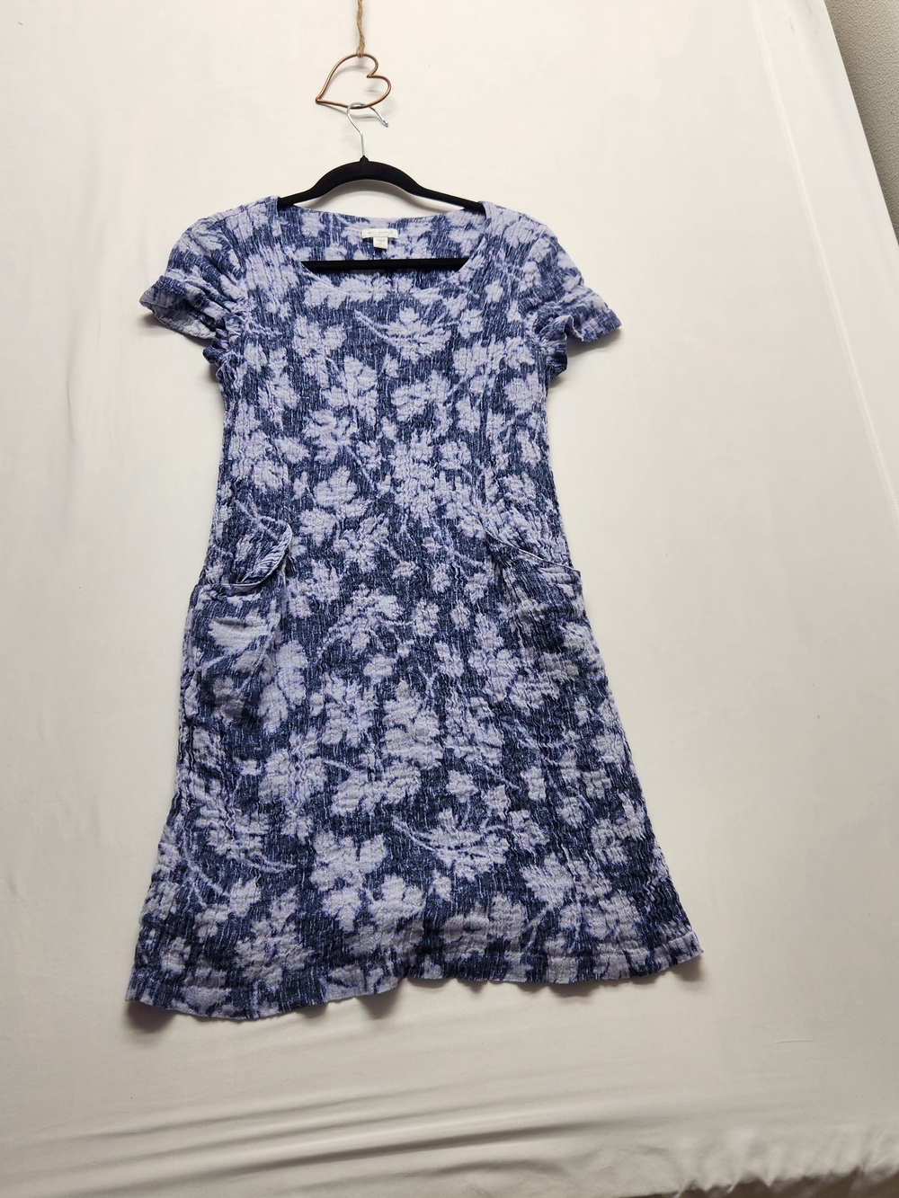 ⭐️J. Jill Pure Jill 100% Linen Floral Dress Blue White Pockets Petite Medium